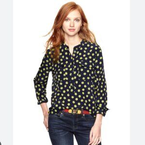 Gap Pocket Popover Shirt, Size Large, Navy Blue Lime Green Dots, Relaxed Blousy